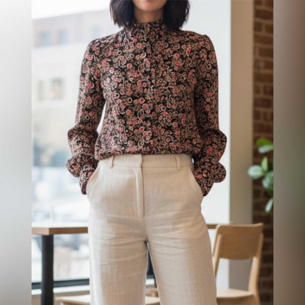 Sandro $270 Paisley-print Shirt in Black Print Satin Blouse. Size S.